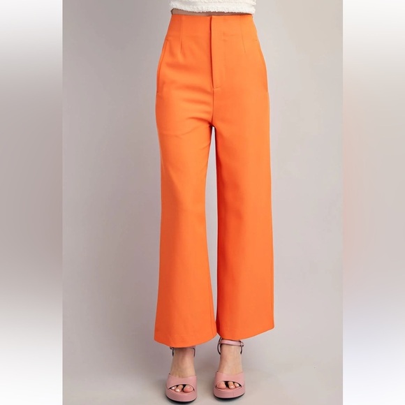 NWOT RARE Zara Bright Orange Straight Leg Pants Size XS - Picture 2 of 11